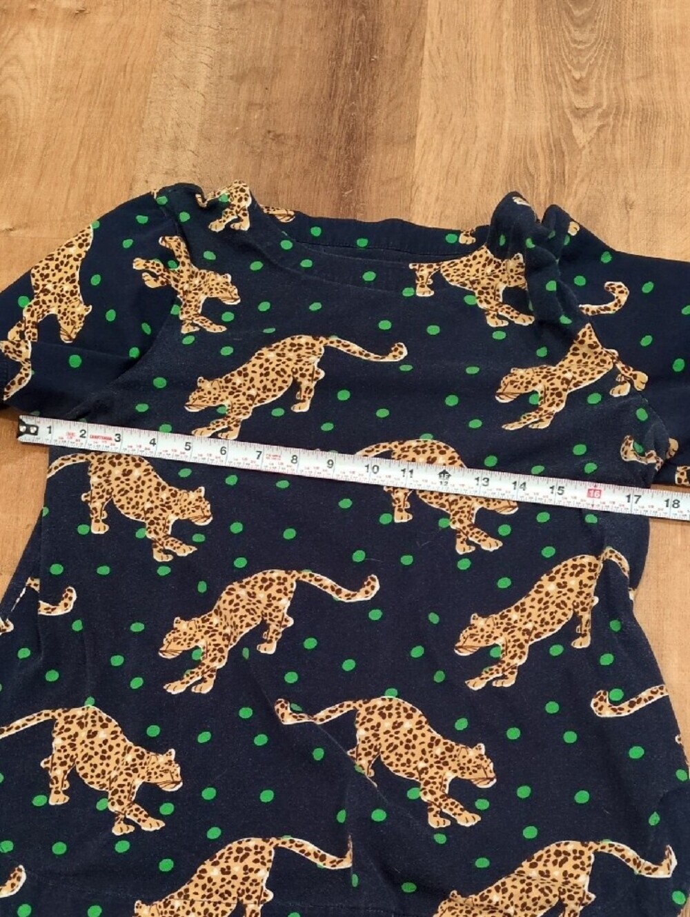 SALE - Anthropologie Navy Tee with Tan Leopard Motif and Green Polka Dots - Picture 7 of 7
